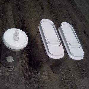 THREE CANISTER, GOOD CONDITION 2 OF THE CANISTER BRAND OXO.